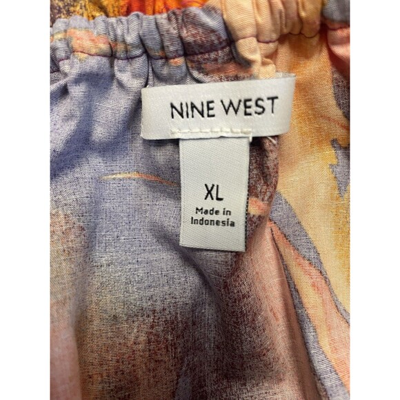 New NINE WEST Tropical Boho print Smocked Waist Off Shoulder Midi Dress Size XL - Picture 7 of 9